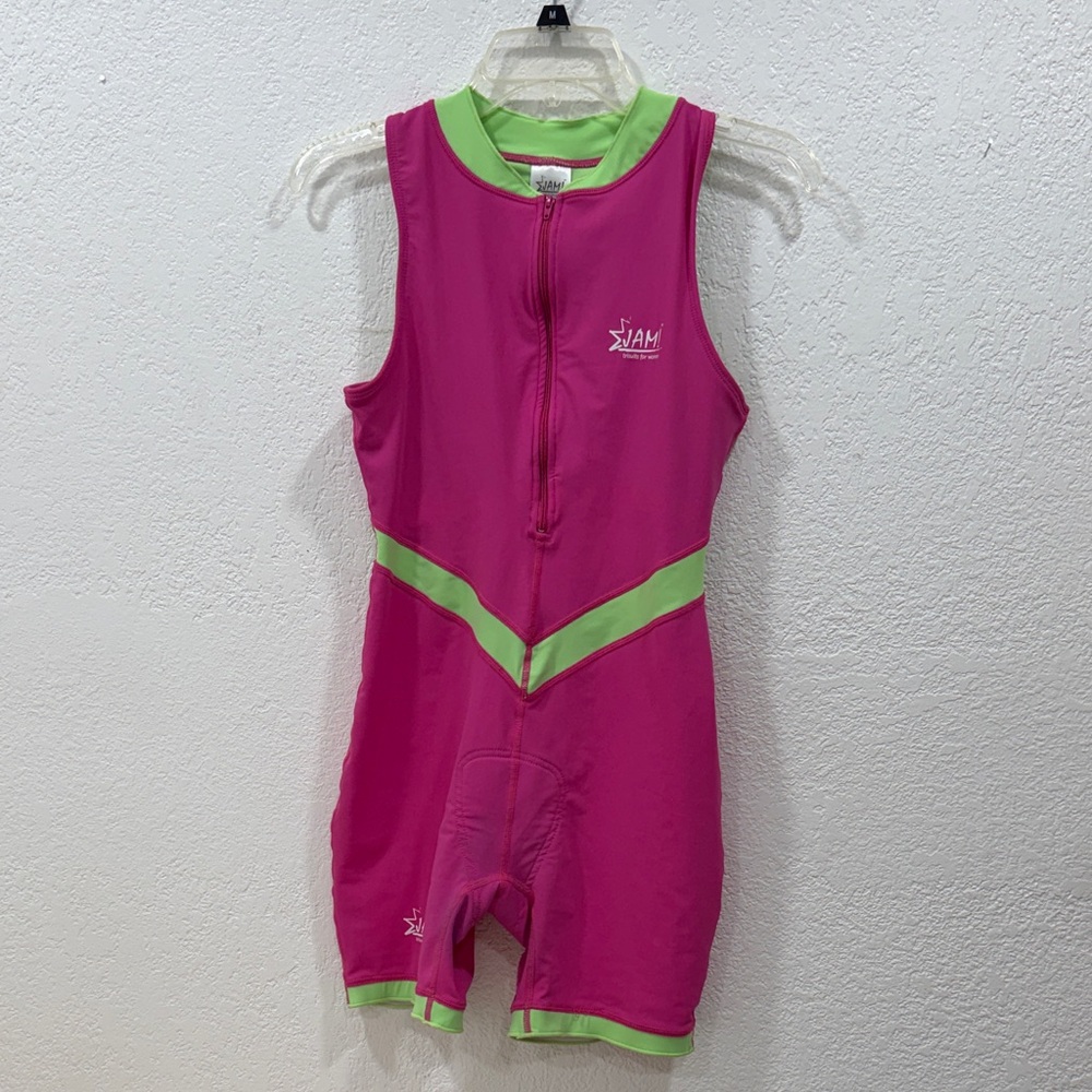 Jam! Triathalon Swimsuit, Pink with Green Trim Size M
